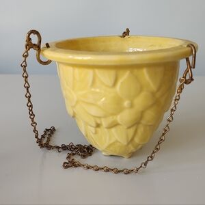 McCoy Pottery Vintage Floral Hanging Planter Vase Basket Yellow RARE